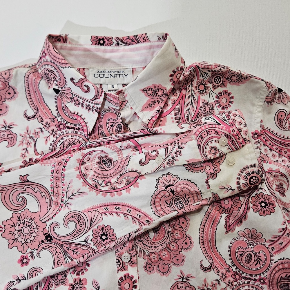 Jones New York Country Shirt‎ Womens Small Pink Paisley Button Front Long Sleeve